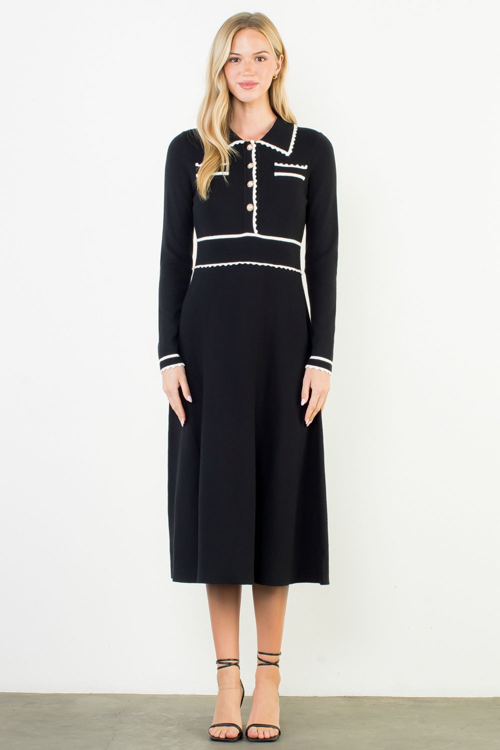 KNIT SCALLOP TRIM MAXI DRESS