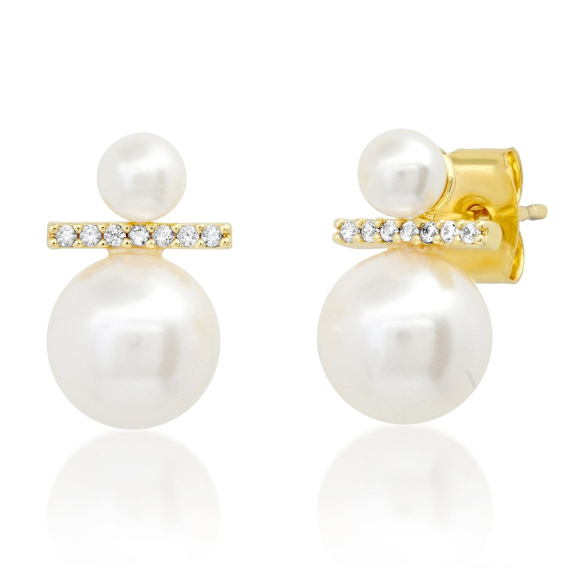 DOUBLE PEARL AND CZ MODERN STUD