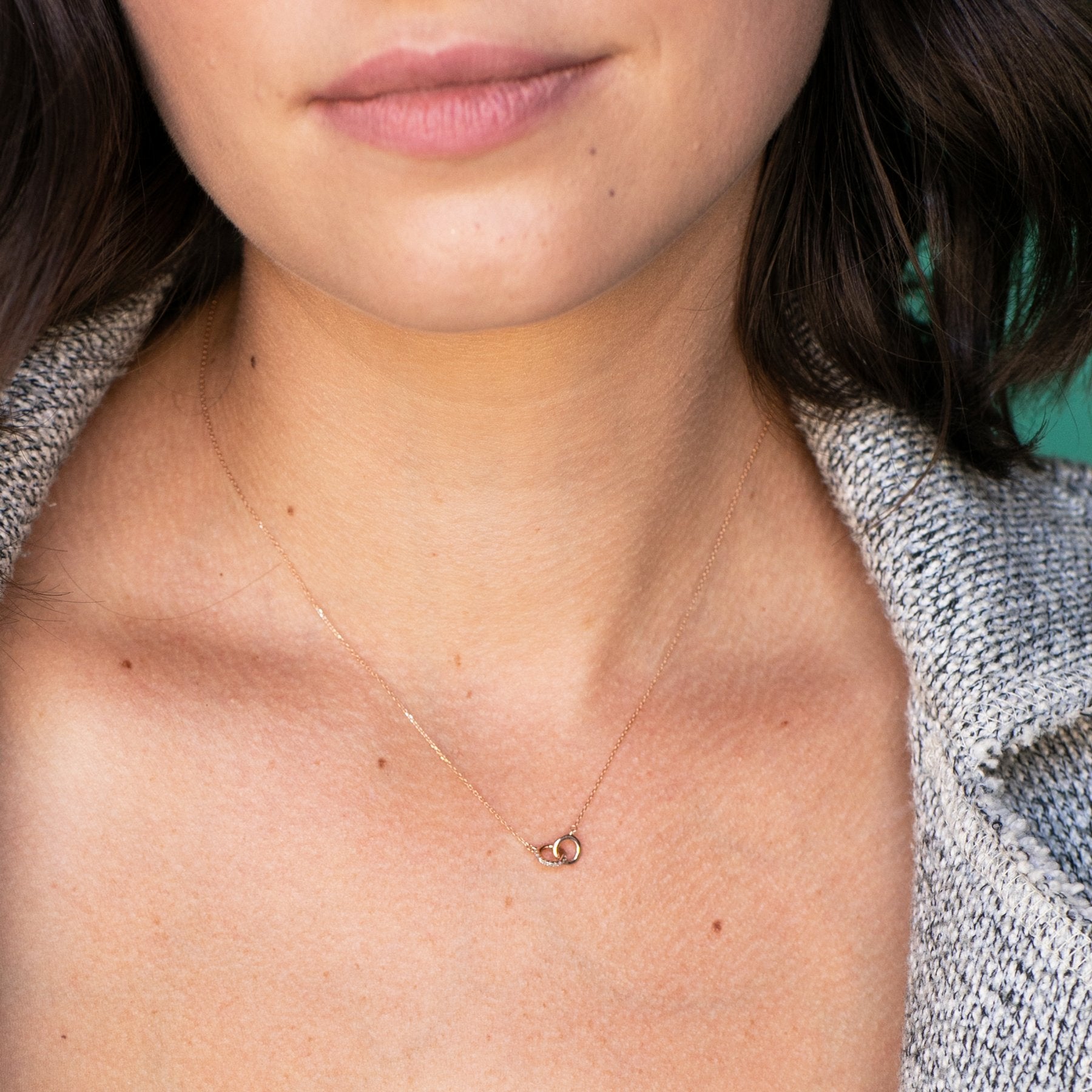 Interlocking circle necklace with pave accents Clearance